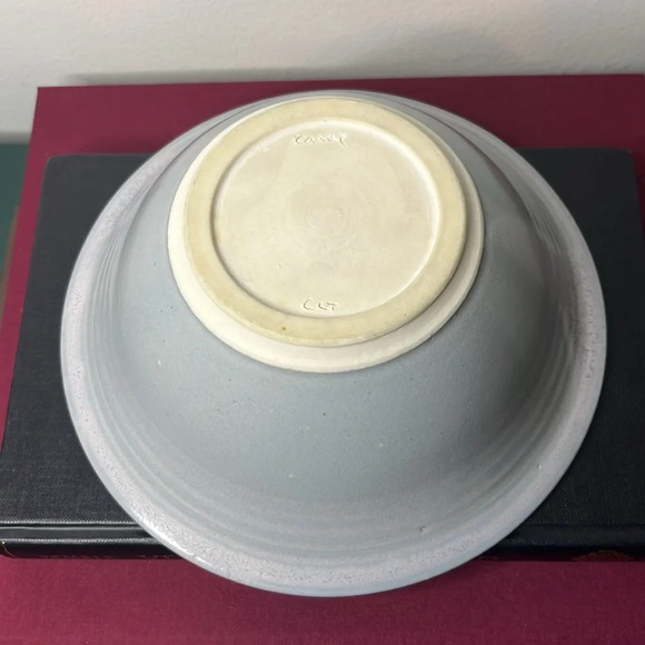 Crystalline Blue Stoneware Pottery Signed Berry Fruit Bowl 8'' - Picture 5 of 7